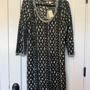 Moth Anthropologie Black & Gray Patterned Knit Women's Dress